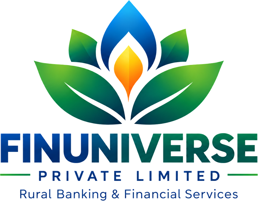 The FINUNIVERSE Private Limited logo: a lotus of four green leaves around a blue petal and an orange flame, above the wordmark.